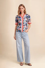 Womens Khaki Floral Puff Short Sleeve Tops  | CicyBell