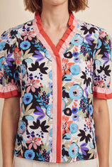 Womens Khaki Floral Puff Short Sleeve Tops  | CicyBell