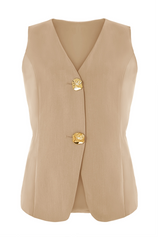 Cicy Bell Womens Khaki V Neck Vest Tops