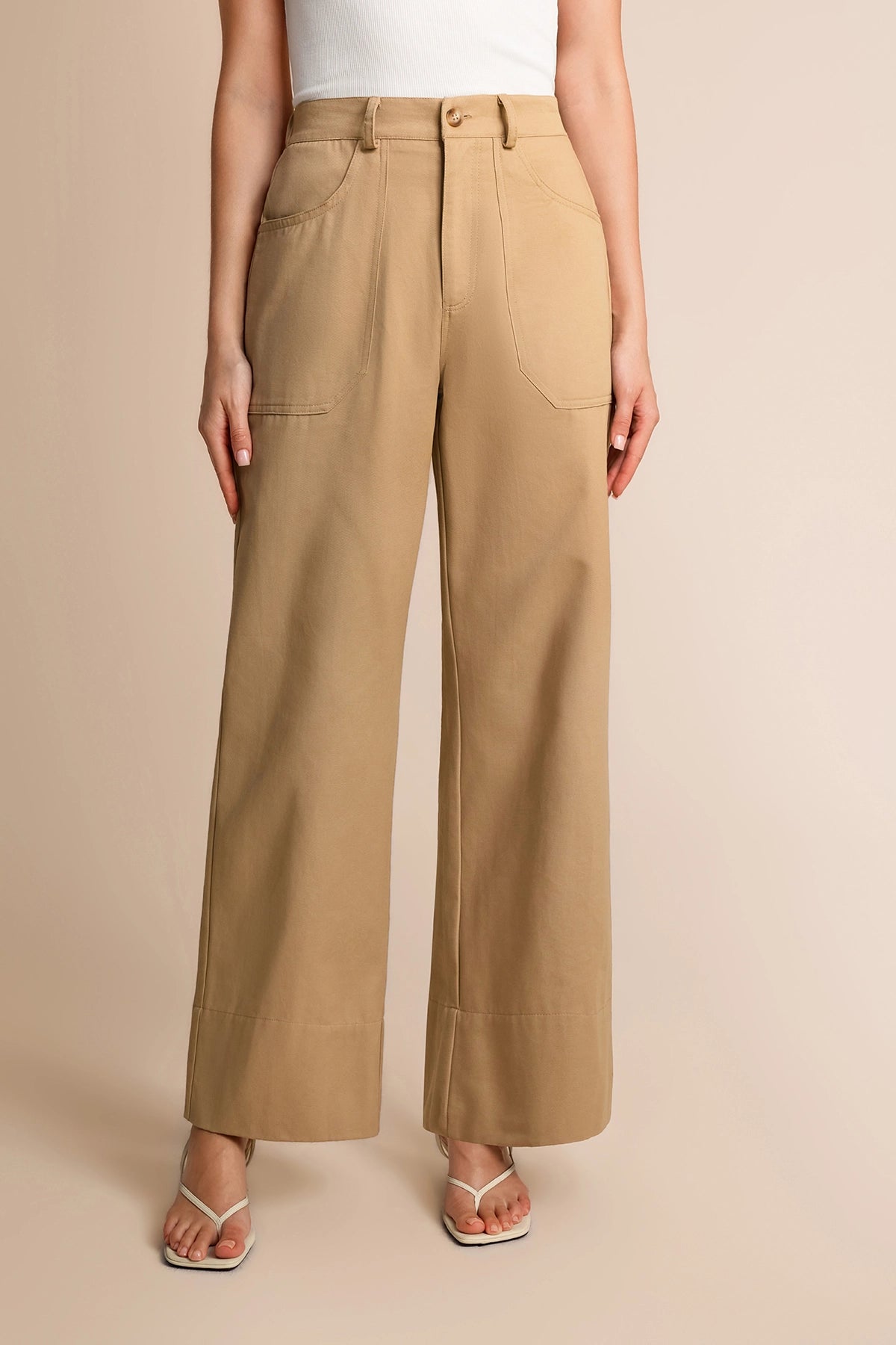 Womens Khaki Wide Leg Flare Pants  | CicyBell
