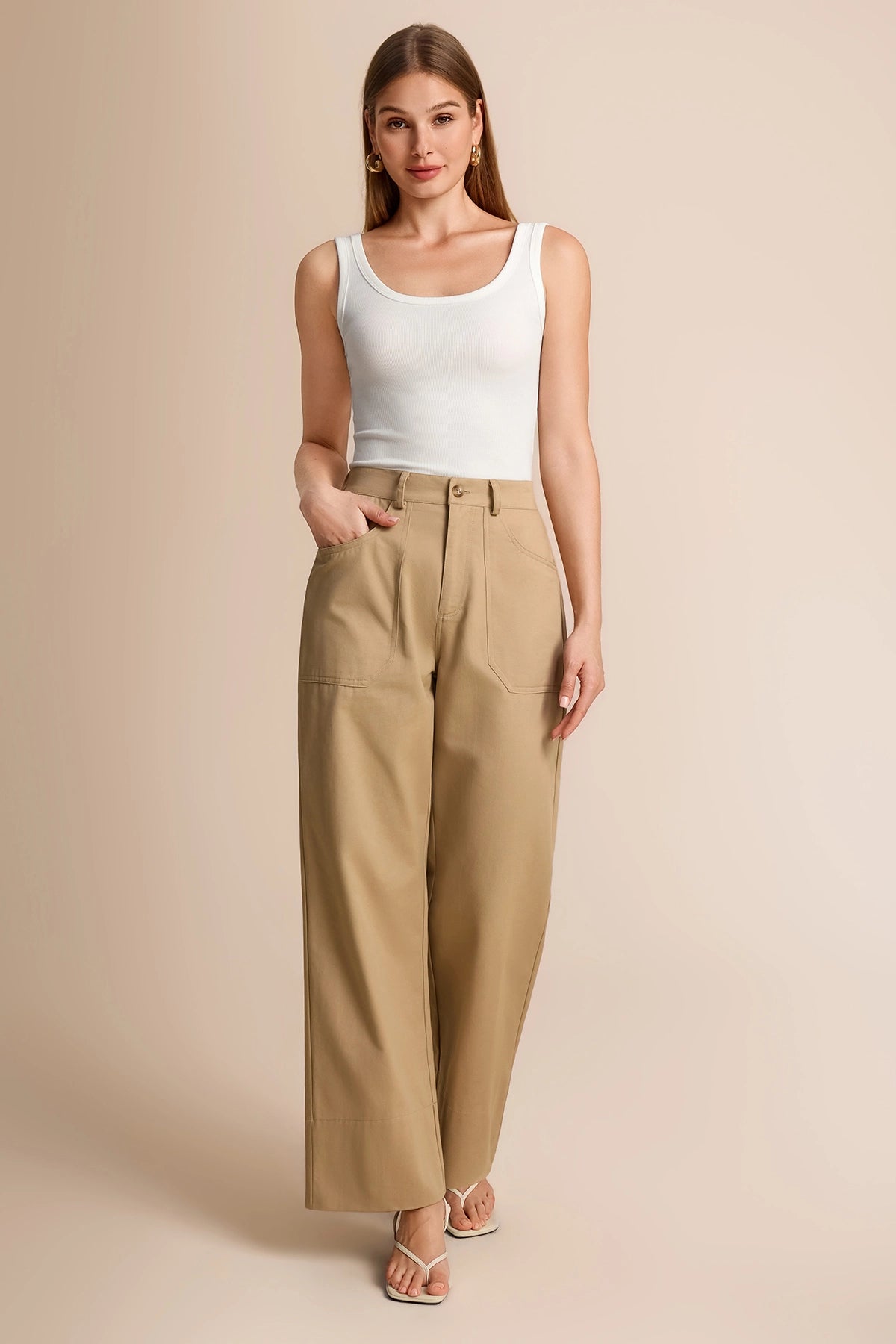 Womens Khaki Wide Leg Flare Pants  | CicyBell