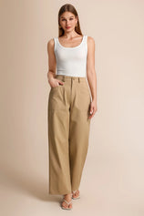 Womens Khaki Wide Leg Flare Pants  | CicyBell