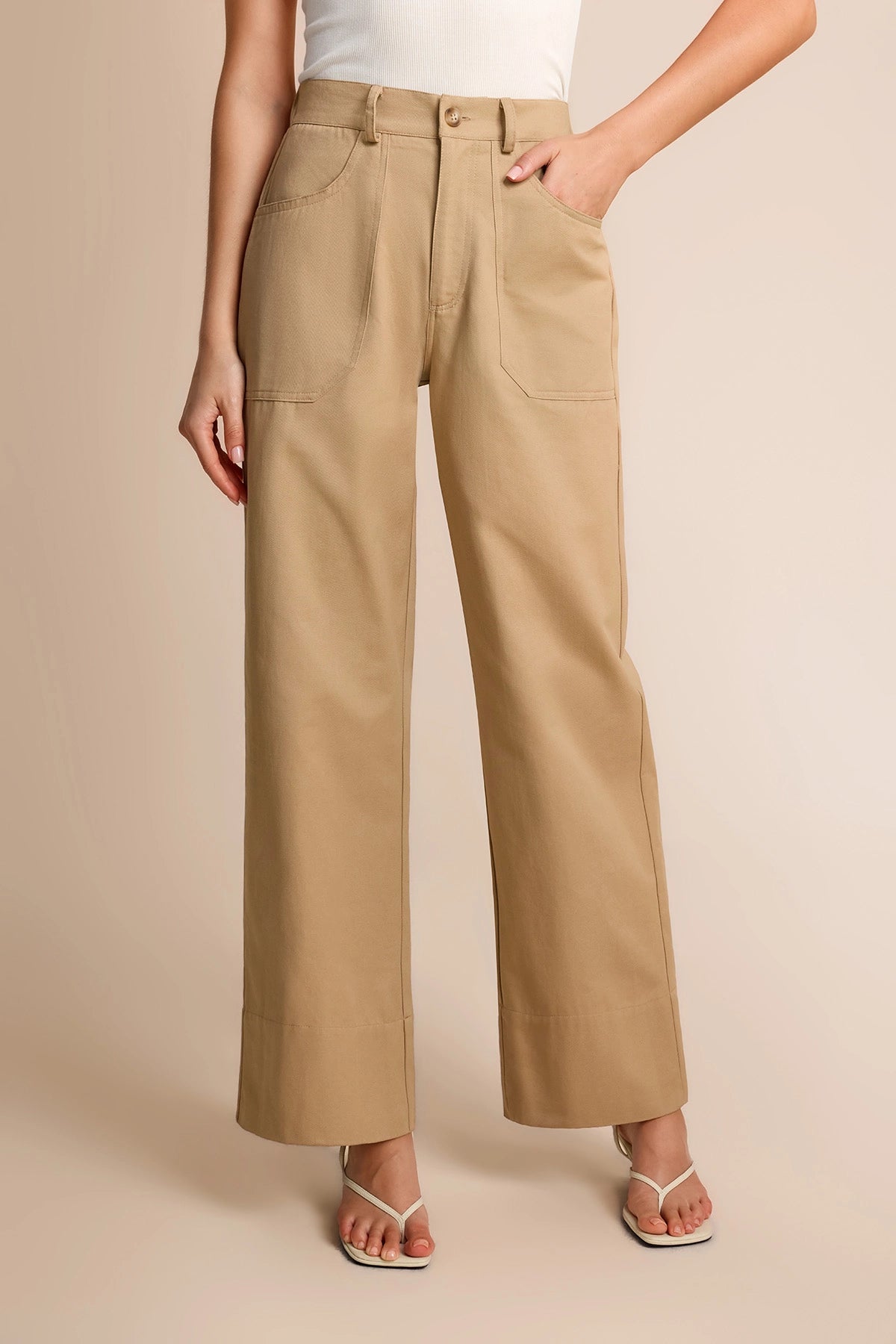 Womens Khaki Wide Leg Flare Pants  | CicyBell