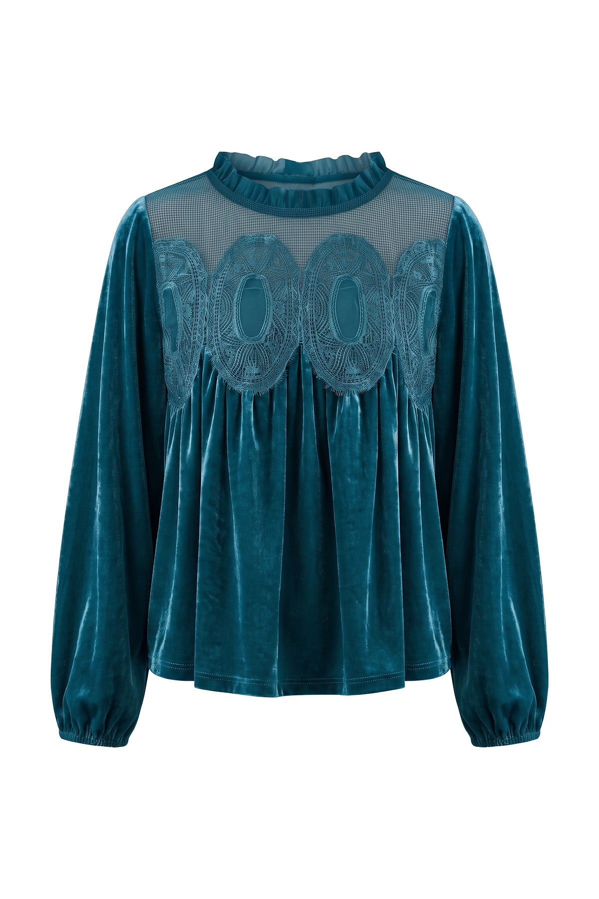 Womens Lake Blue Velvet Babydoll Tops | CicyBell