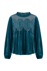 Womens Lake Blue Velvet Babydoll Tops | CicyBell