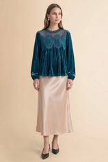 Womens Lake Blue Velvet Babydoll Tops | CicyBell