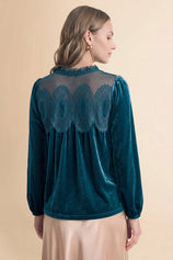 Womens Lake Blue Velvet Babydoll Tops | CicyBell