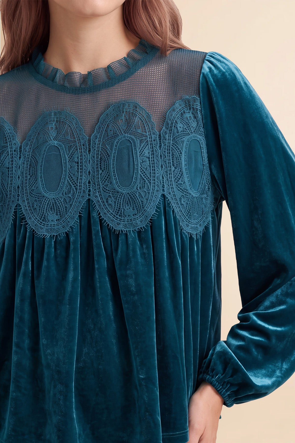 Womens Lake Blue Velvet Babydoll Tops | CicyBell