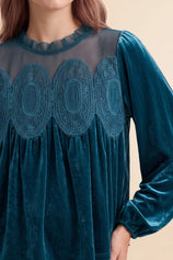 Womens Lake Blue Velvet Babydoll Tops | CicyBell