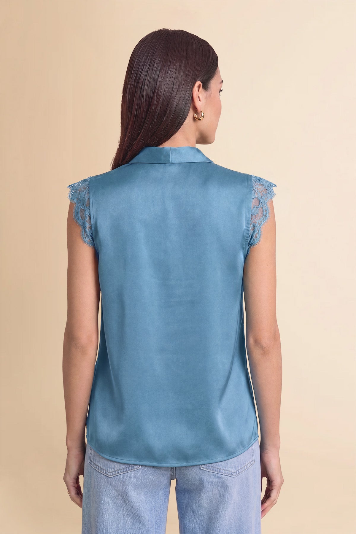 Womens Lake Blue Silk Satin Tank Tops | CicyBell