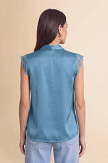 Womens Lake Blue Silk Satin Tank Tops | CicyBell