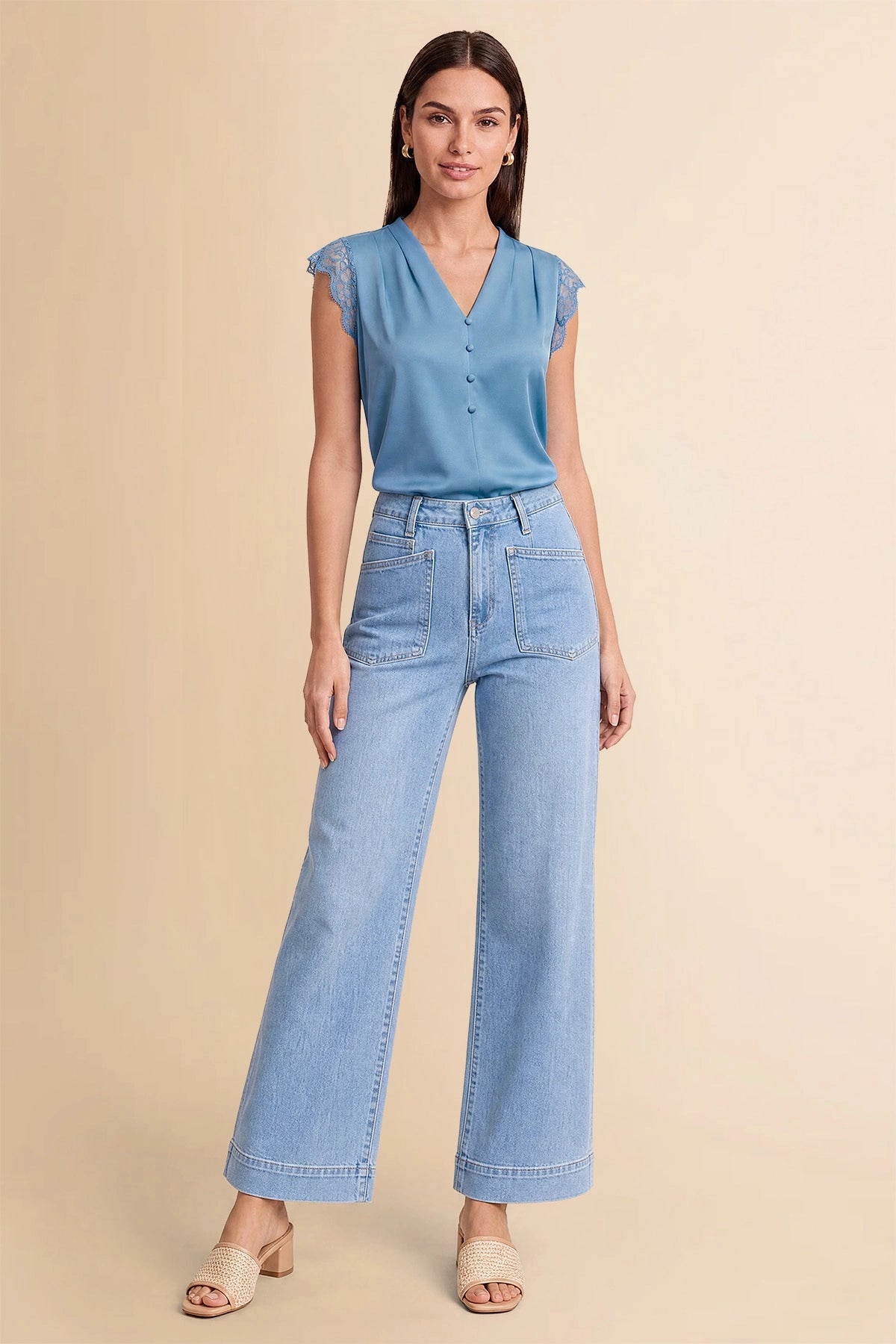 Womens Lake Blue Silk Satin Tank Tops | CicyBell
