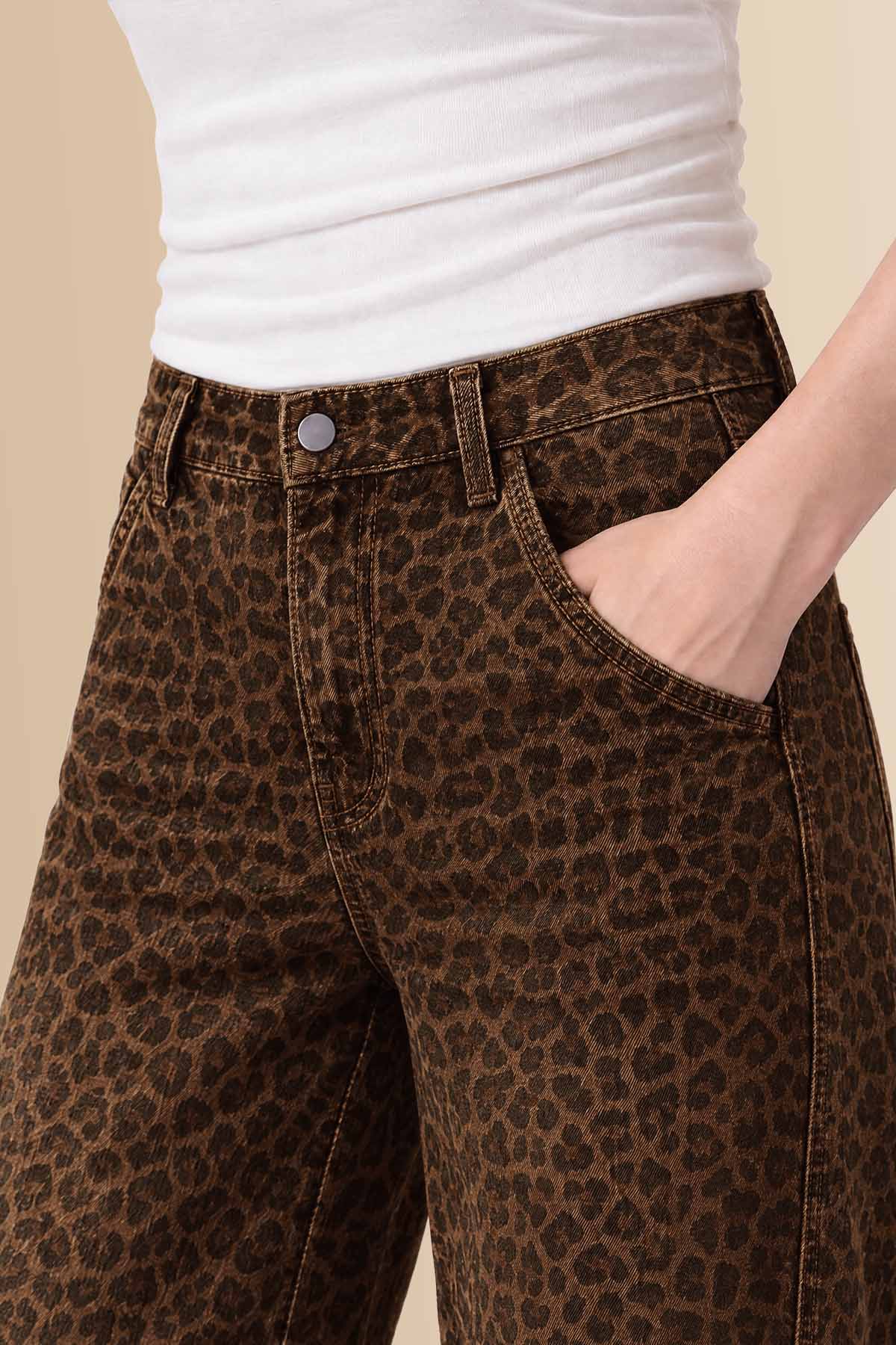 Womens Leopard Baggy Wide Leg Jeans | CicyBell