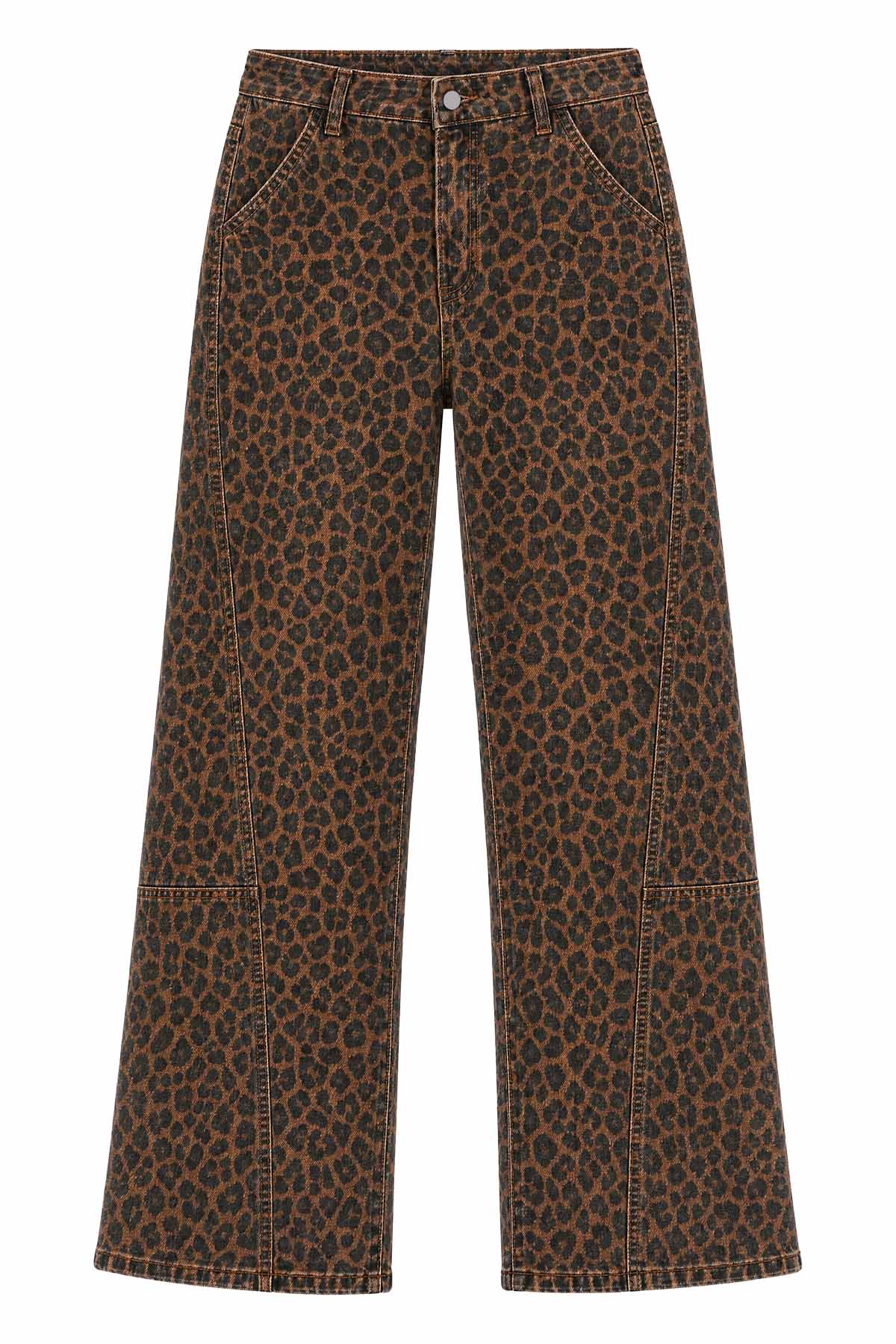 Womens Leopard Baggy Wide Leg Jeans | CicyBell