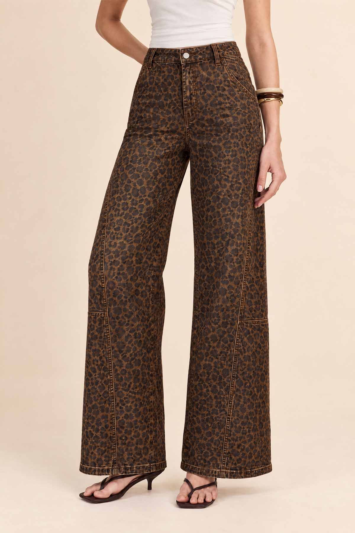 Womens Leopard Baggy Wide Leg Jeans | CicyBell