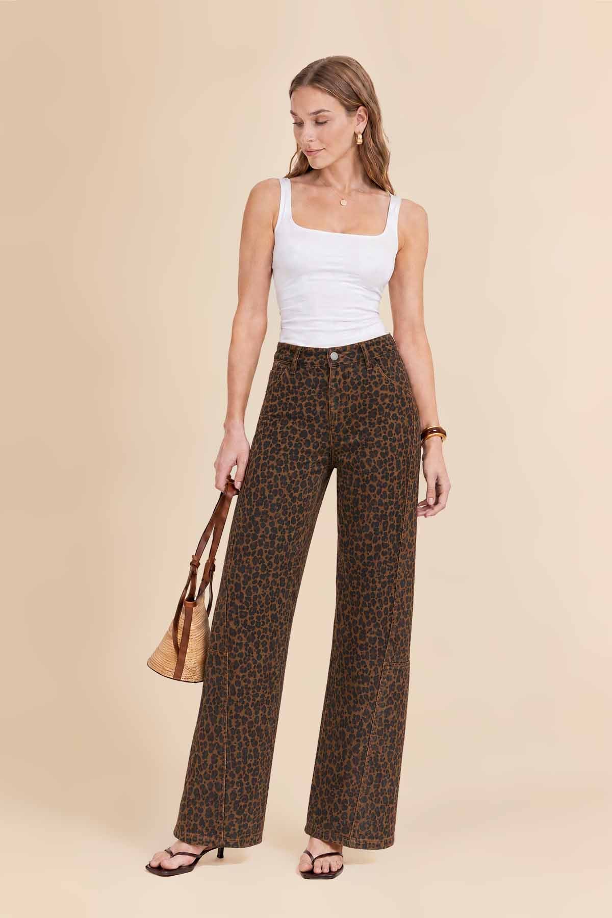 Womens Leopard Baggy Wide Leg Jeans | CicyBell