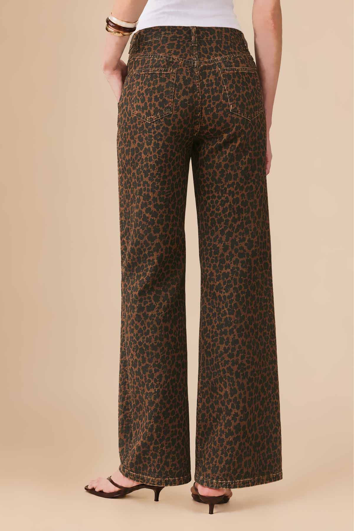 Womens Leopard Baggy Wide Leg Jeans | CicyBell