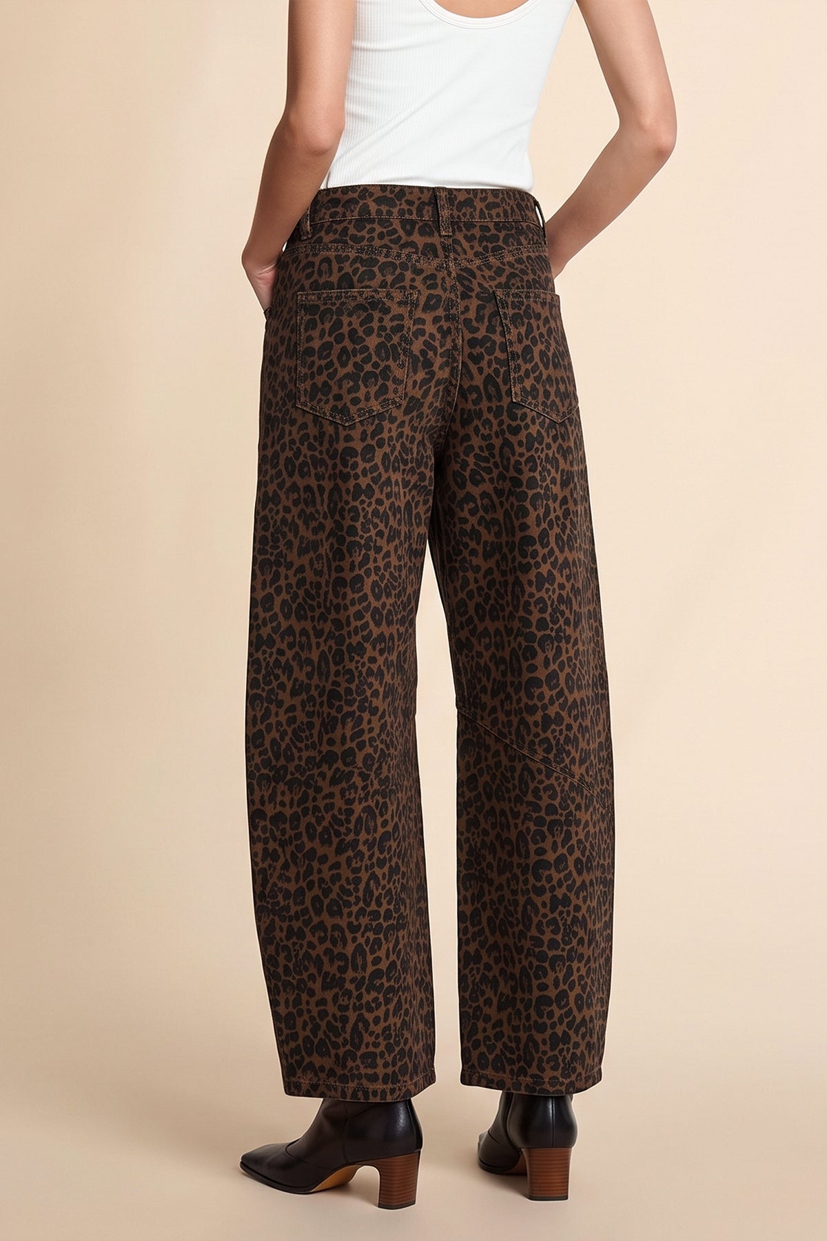 Womens Leopard Cropped Barrel Jeans | CicyBell