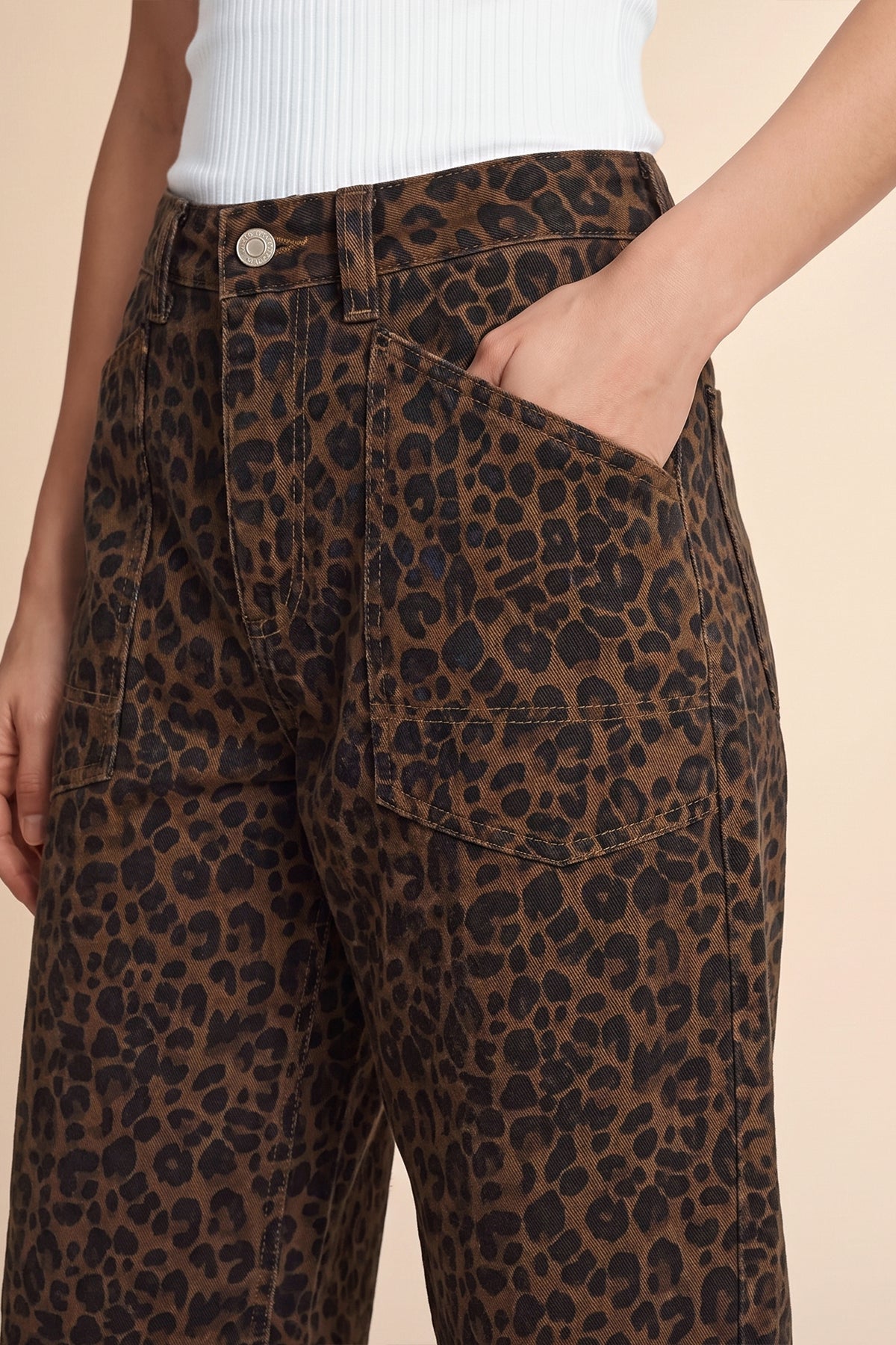 Womens Leopard Cropped Barrel Jeans | CicyBell