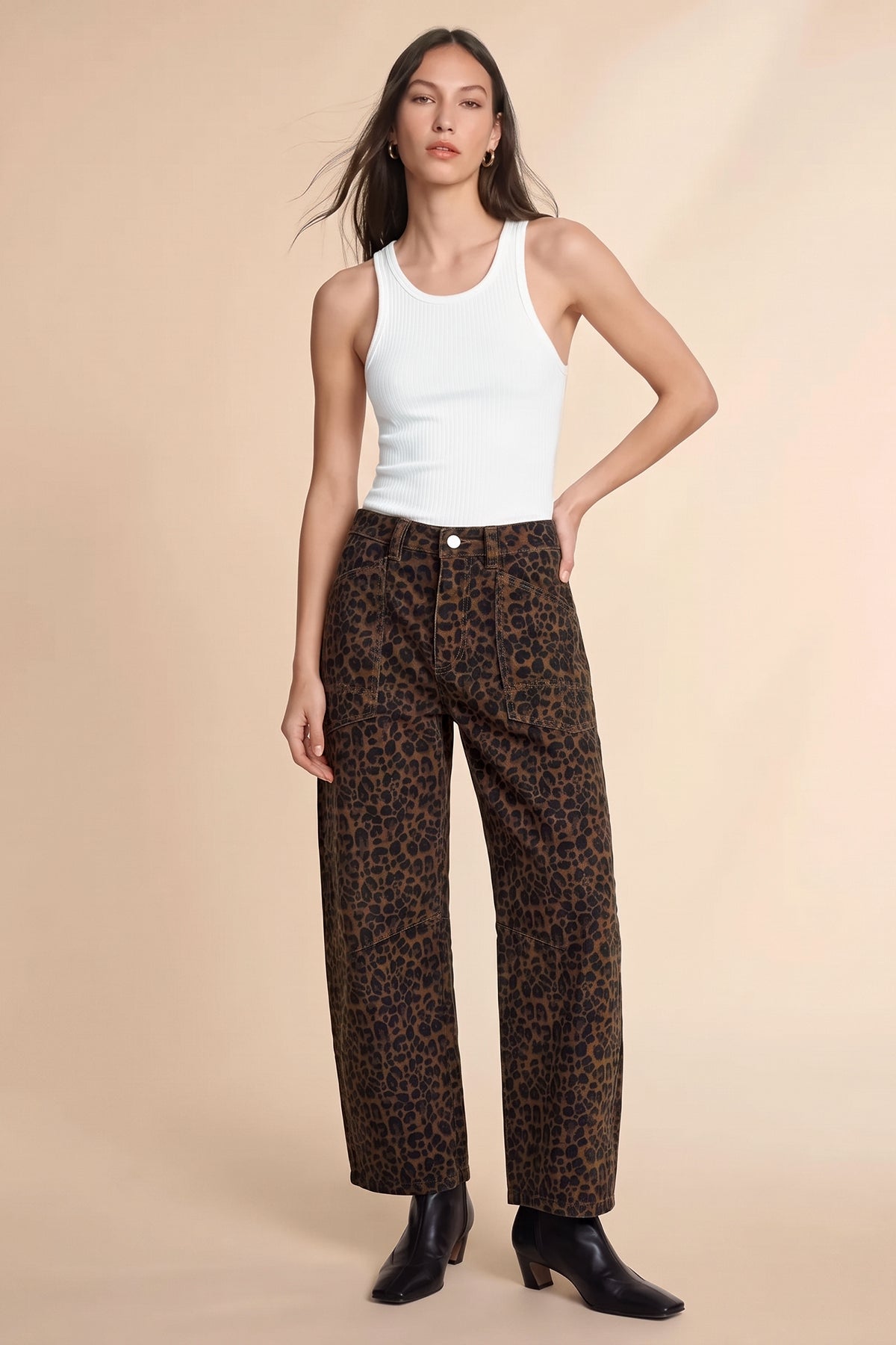 Womens Leopard Cropped Barrel Jeans | CicyBell