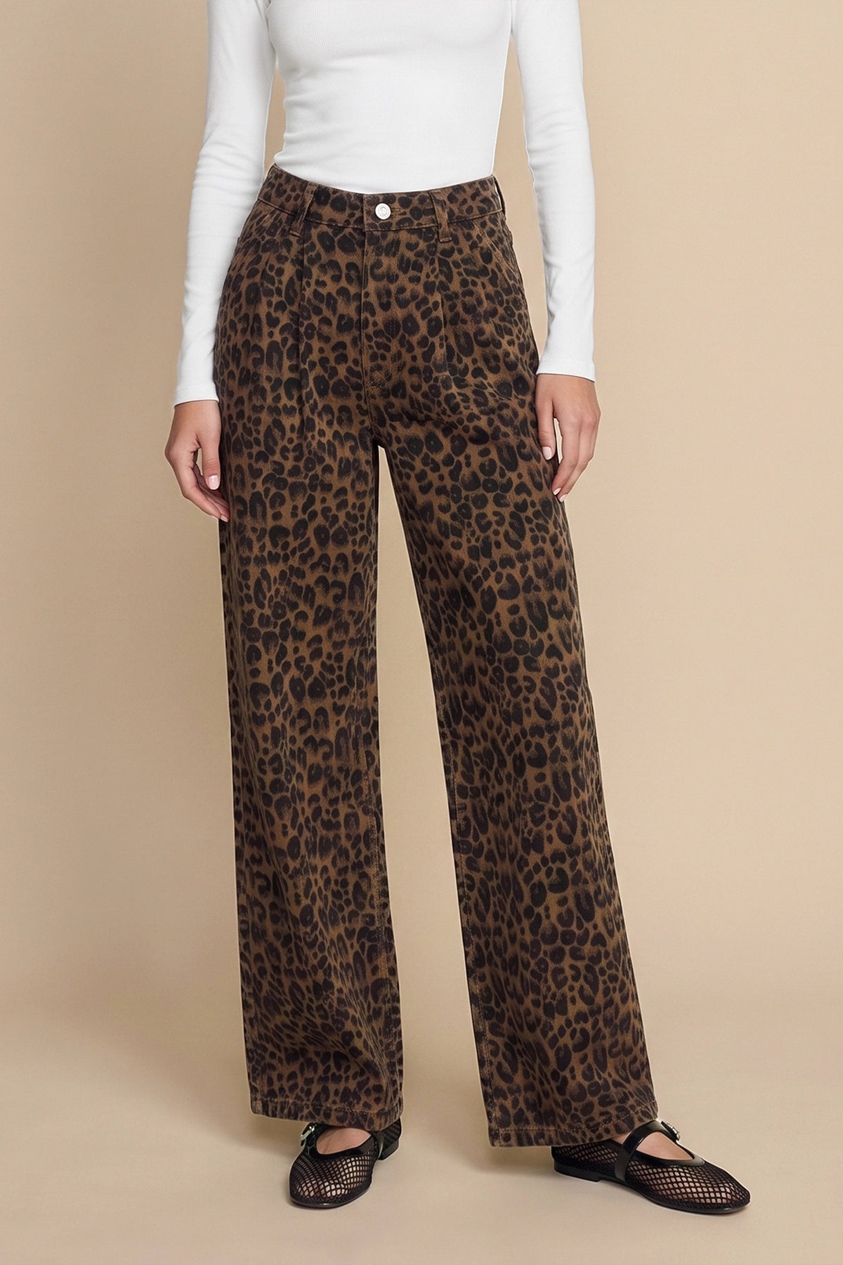 Womens Leopard Baggy Wide Leg Jeans| CicyBell