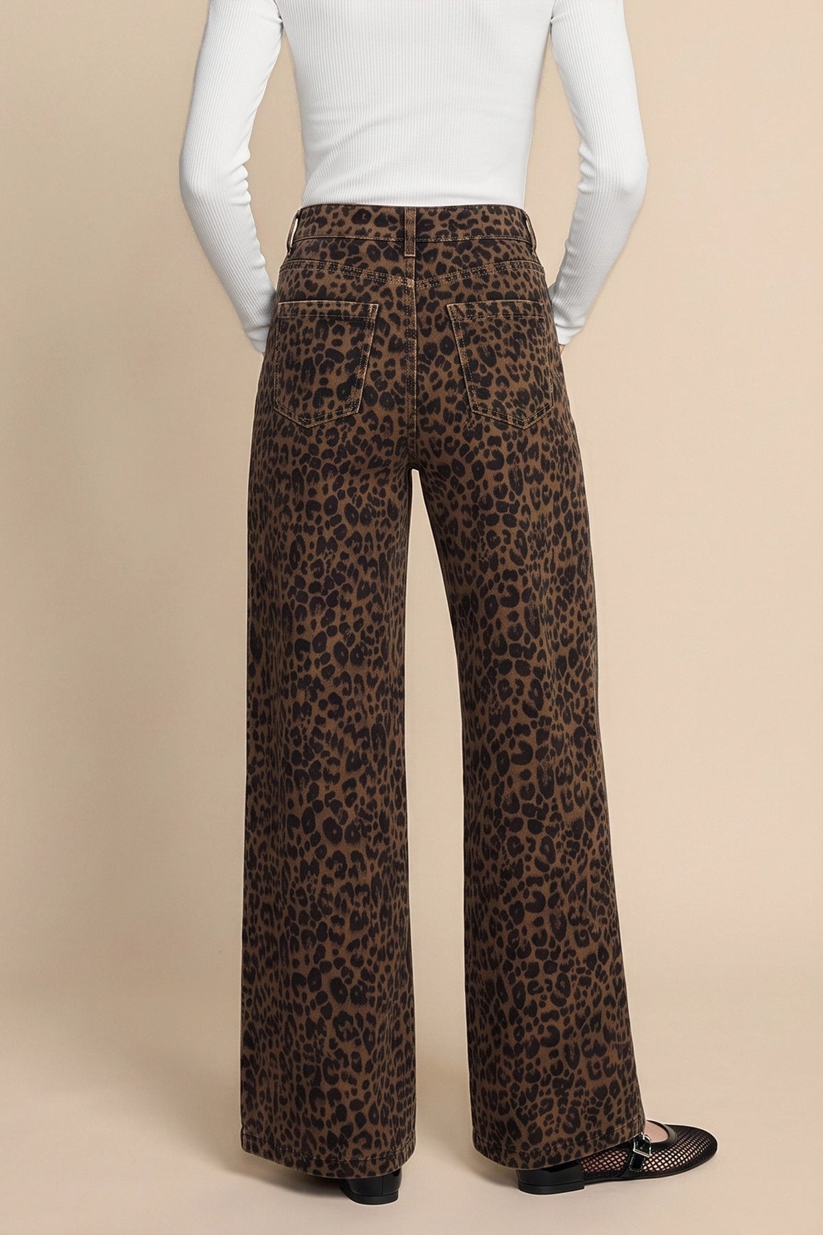 Womens Leopard Baggy Wide Leg Jeans| CicyBell