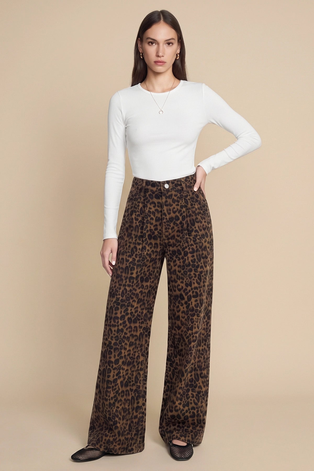Womens Leopard Baggy Wide Leg Jeans| CicyBell