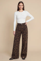 Womens Leopard Baggy Wide Leg Jeans| CicyBell