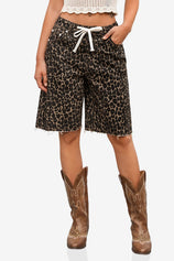 Womens Leopard High Waisted Denim Shorts | CicyBell