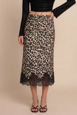 Womens Leopard Silk Satin Midi Skirts | CicyBell