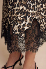 Womens Leopard Silk Satin Midi Skirts | CicyBell