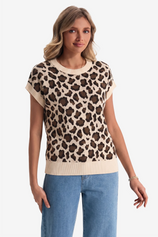 Womens Leopard Cap Sleeve Sweater Tops | CicyBell