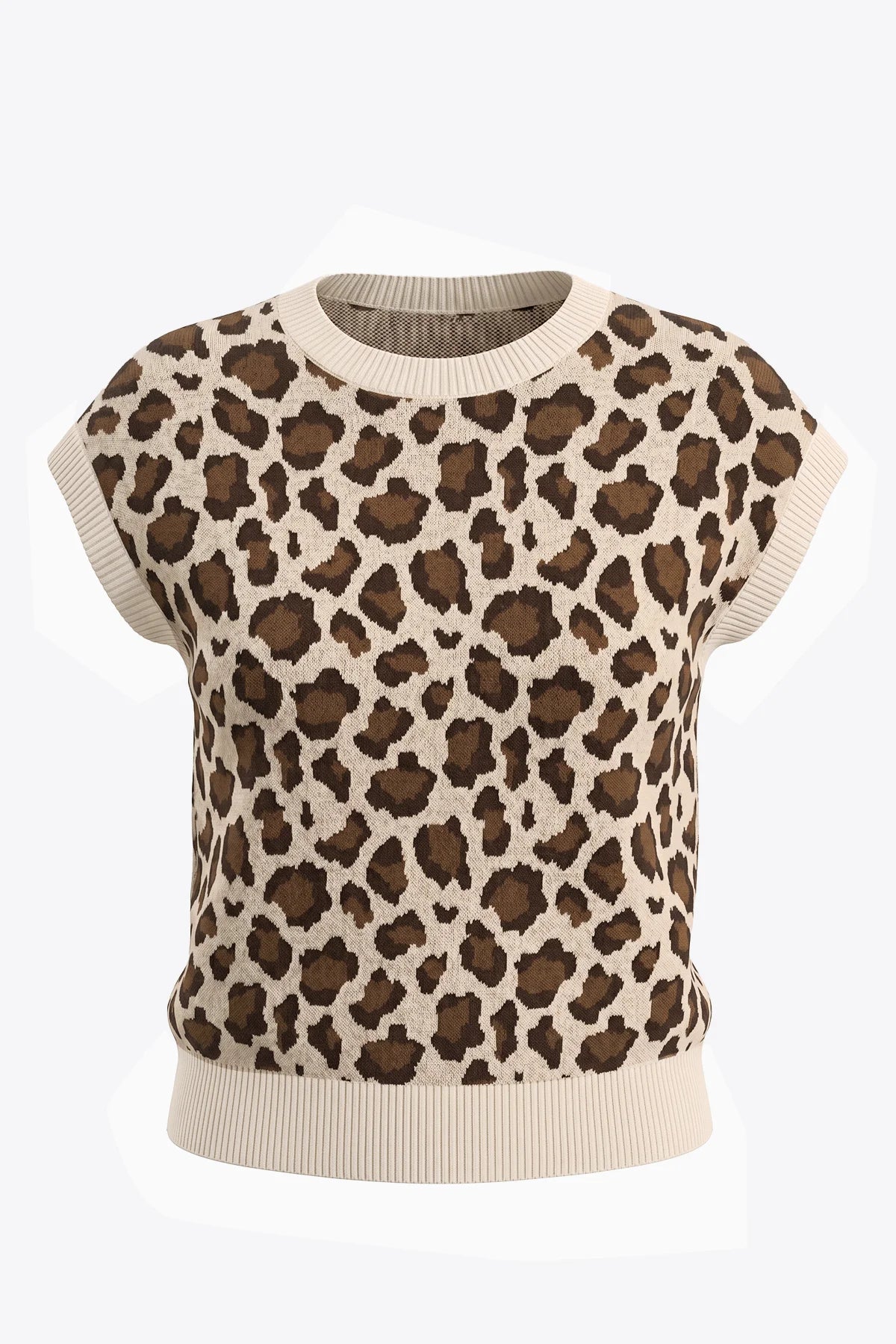 Womens Leopard Cap Sleeve Sweater Tops | CicyBell