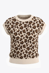 Womens Leopard Cap Sleeve Sweater Tops | CicyBell