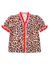 Womens Leopard Print Floral Puff Short Sleeve Tops  | CicyBell