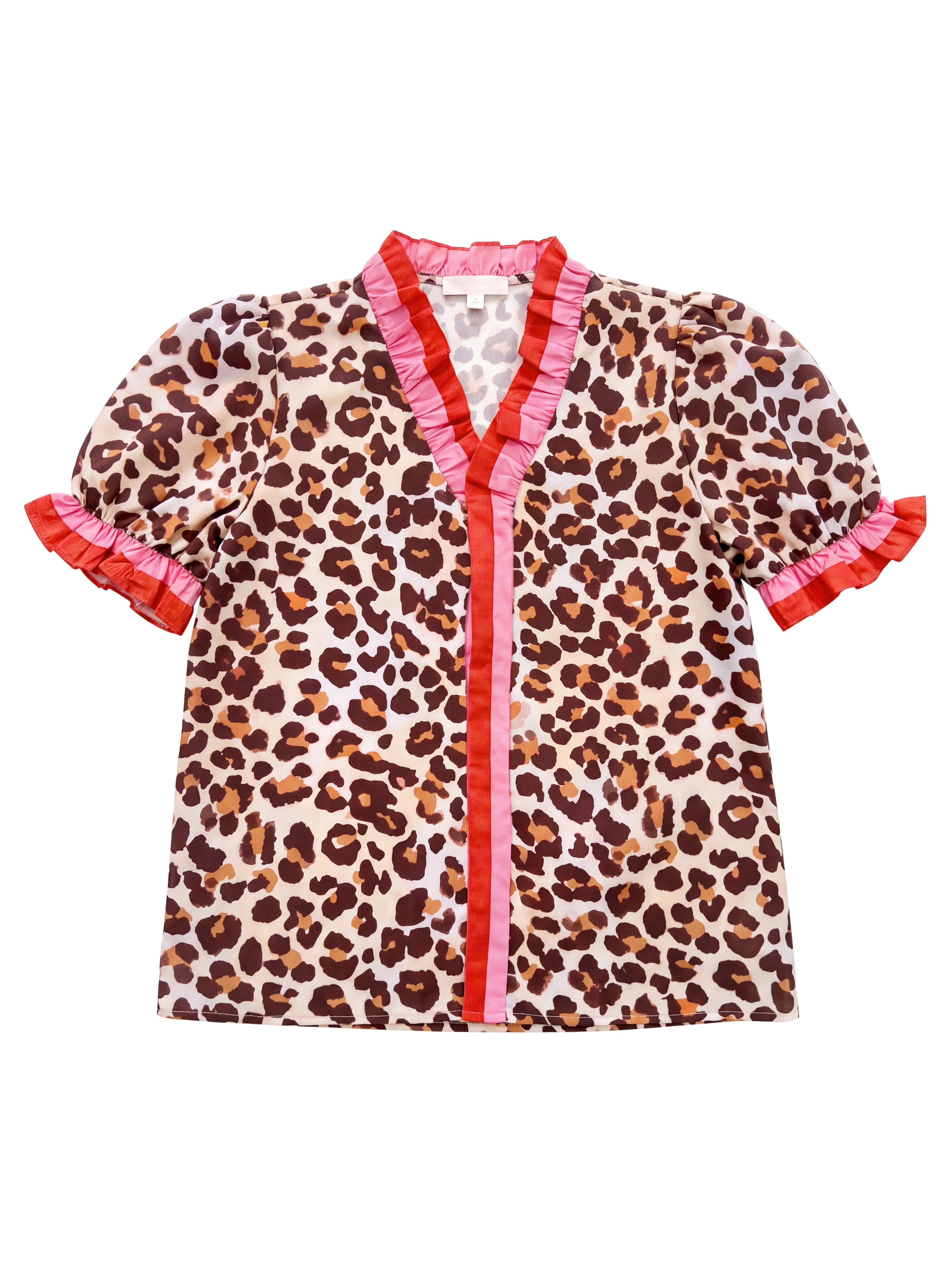 Womens Leopard Print Floral Puff Short Sleeve Tops  | CicyBell