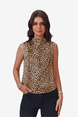Womens Leopard Print Mock Neck Satin Tank Tops | CicyBell