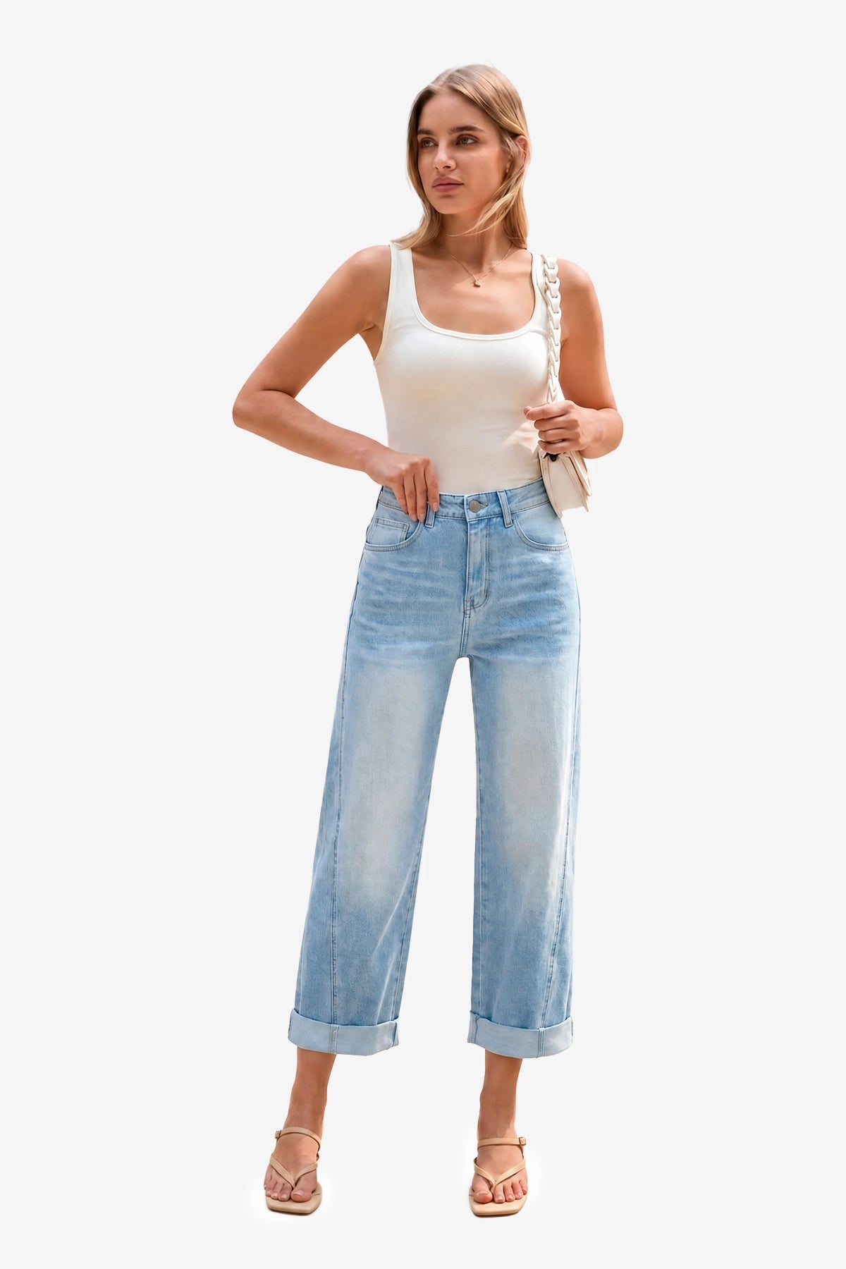 Womens  Light Blue Cropped High Waisted Jeans | CicyBell