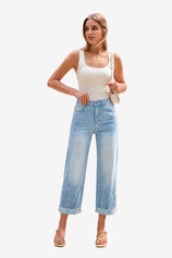 Womens  Light Blue Cropped High Waisted Jeans | CicyBell