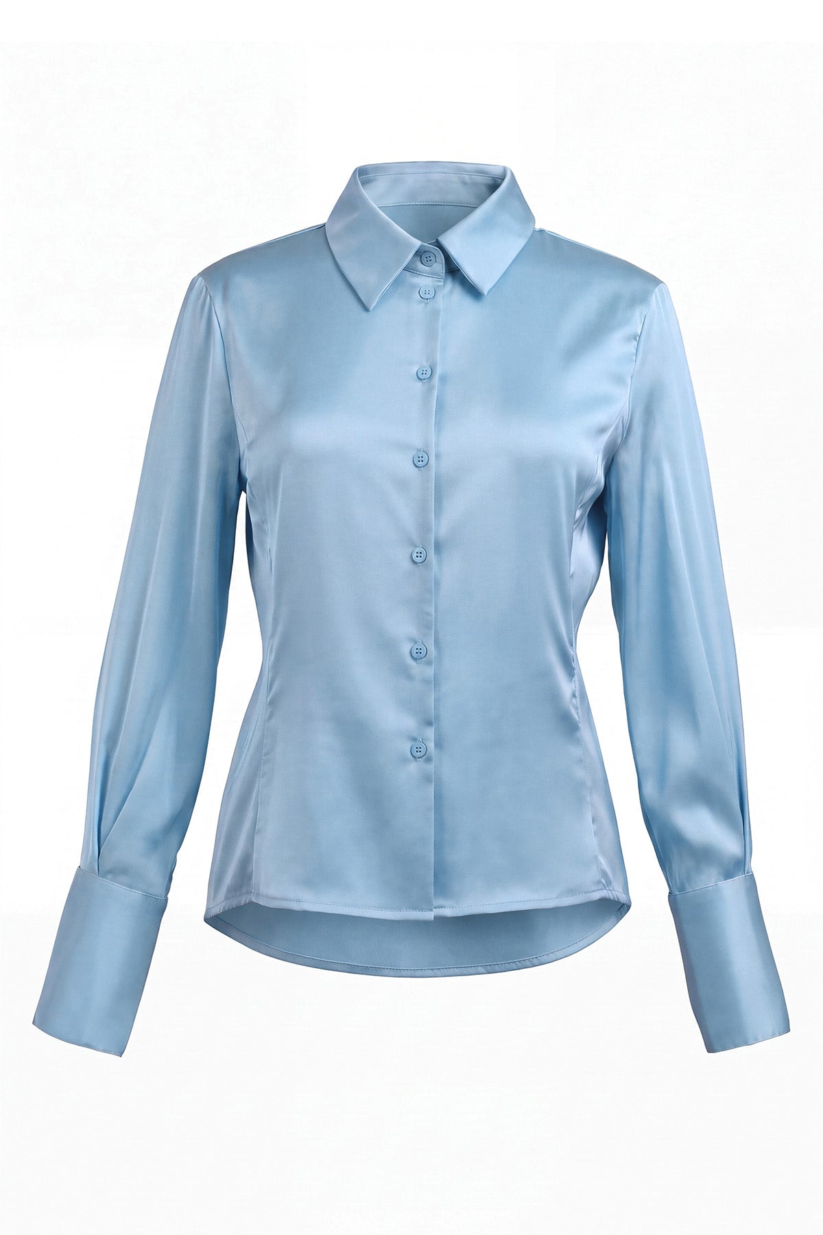 Womens Light Blue Satin Button Down Shirt | CicyBell