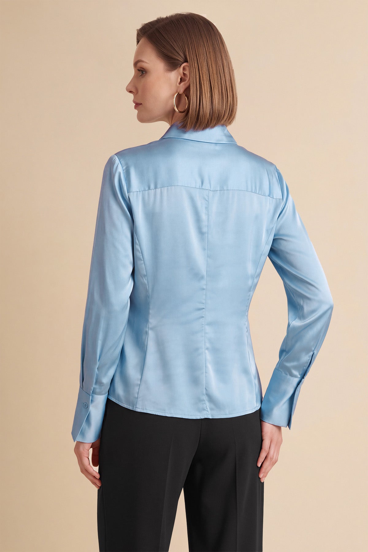 Womens Light Blue Satin Button Down Shirt | CicyBell
