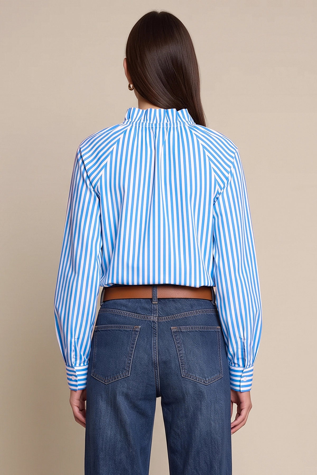 Womens Light Blue Striped Bow Tie Shirts | CicyBell