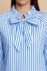 Womens Light Blue Striped Bow Tie Shirts | CicyBell