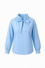 Womens Light Blue Striped Bow Tie Shirts | CicyBell