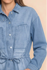 Womens Light Blue Drawstring Denim Jacket | CicyBell