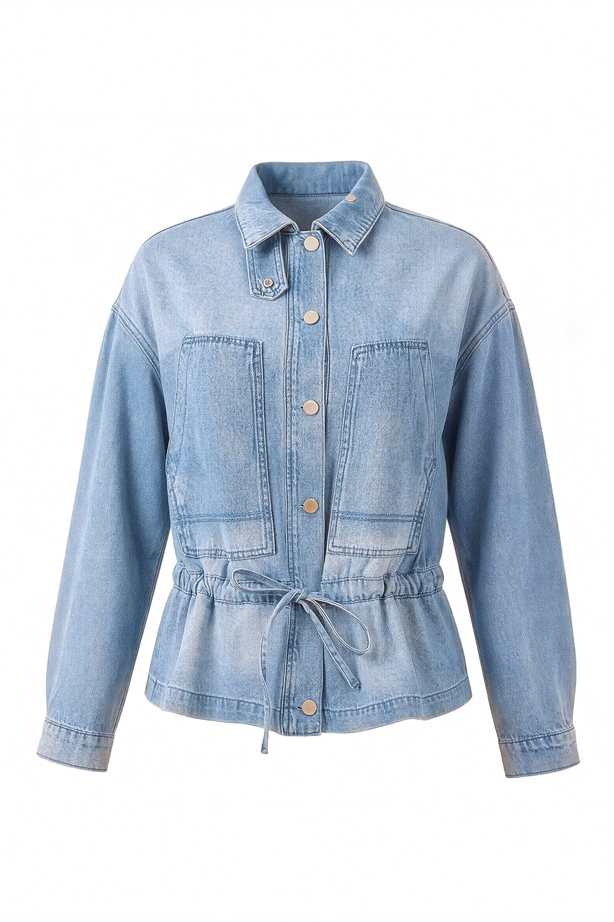 Womens Light Blue Drawstring Denim Jacket | CicyBell
