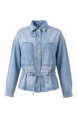 Womens Light Blue Drawstring Denim Jacket | CicyBell