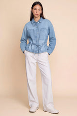 Womens Light Blue Drawstring Denim Jacket | CicyBell
