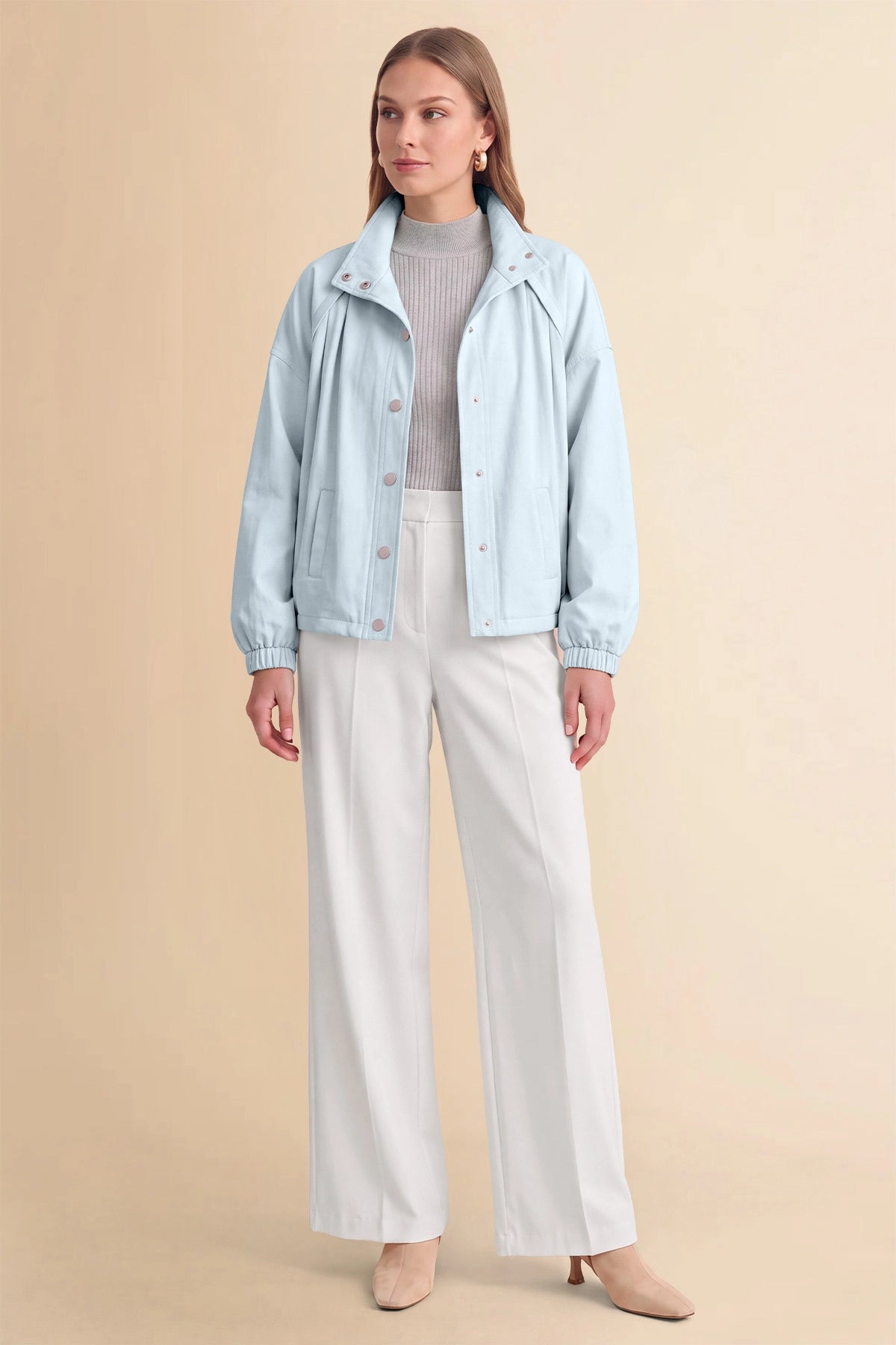 Womens Light Blue Cropped Bomber Jackets | CicyBell