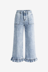 Womens Light Blue Ruffle Wide Leg Jeans | CicyBell